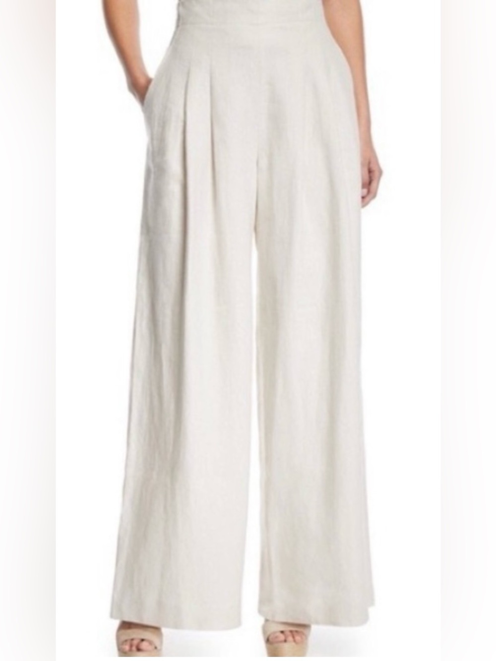 LAFAYETTE 148 New York Sz 10 Cream Linen Wide Leg High Rise Pleated Pant Org$998 - Picture 3 of 13
